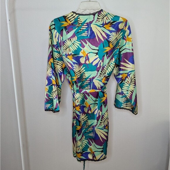 Vintage Vanity Fair satin kimono robe tropical birds of paradise - Picture 7 of 11